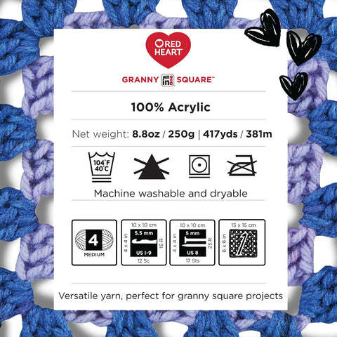 Red Heart Granny Square Crochet Yarn, Soft White-Buttercup Blush, 3-Pack