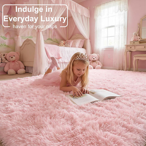 Amdrebio Light Pink Fluffy Fuzzy Area Rug 4x6 for Girls Bedroom Kids Room