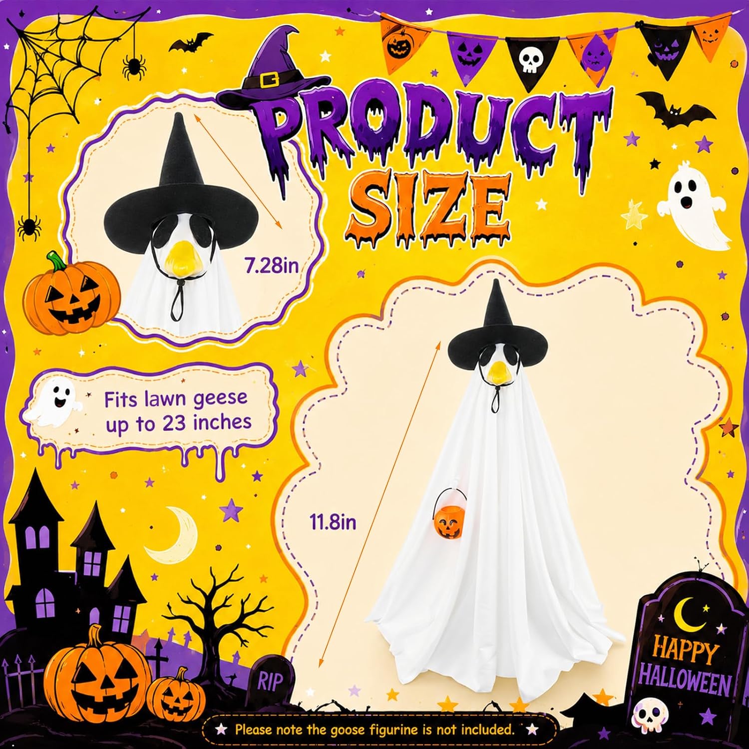 Halloween Porch Goose Outfit for 23" Statues Goose Clothes with Pumpkin