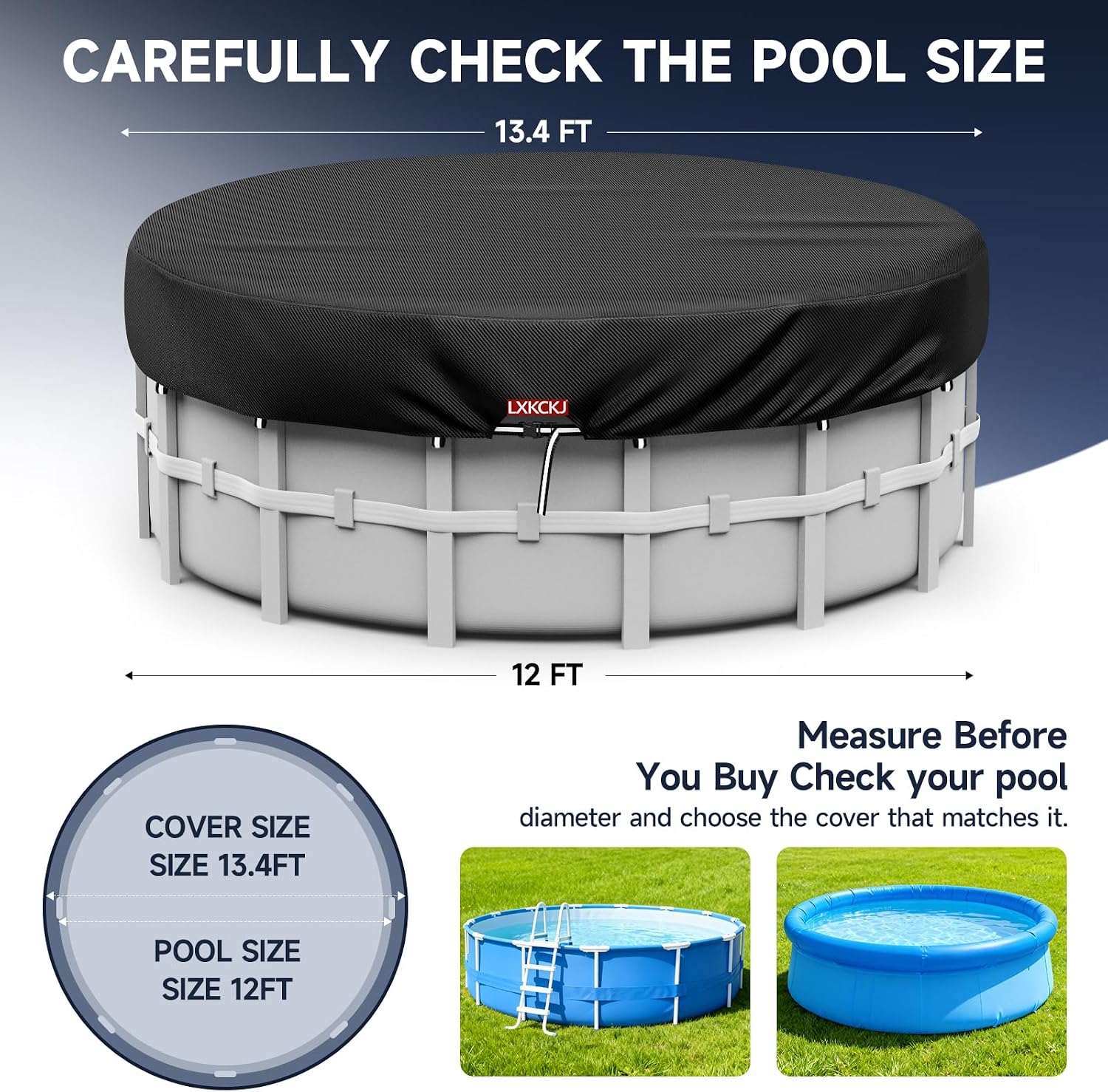 LXKCKJ 12 Ft Pool Cover for Above Ground Pool, Round 420D Solar Oxford Tarp