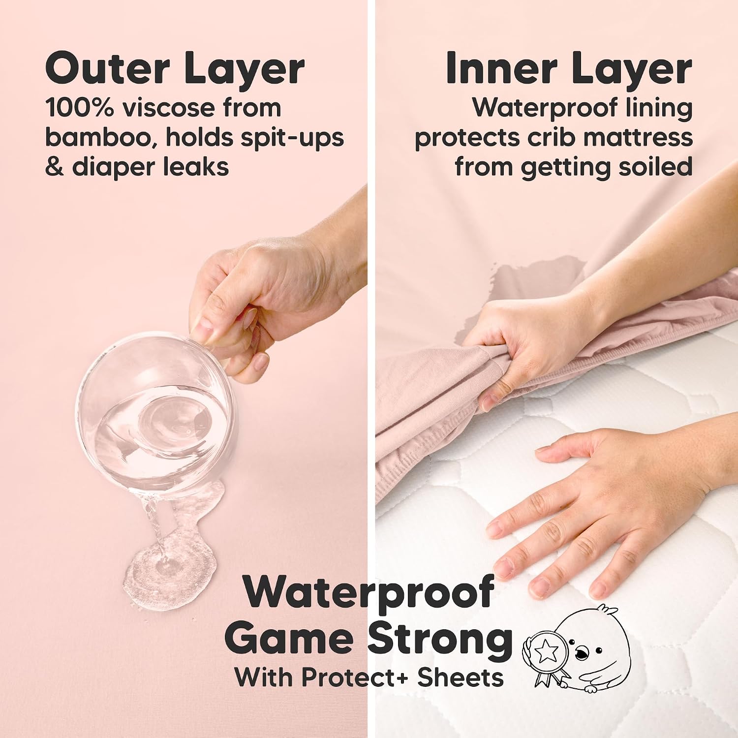 2-Pack Waterproof Pack and Play Sheets, Mini Crib Sheets Fitted (Cameo)
