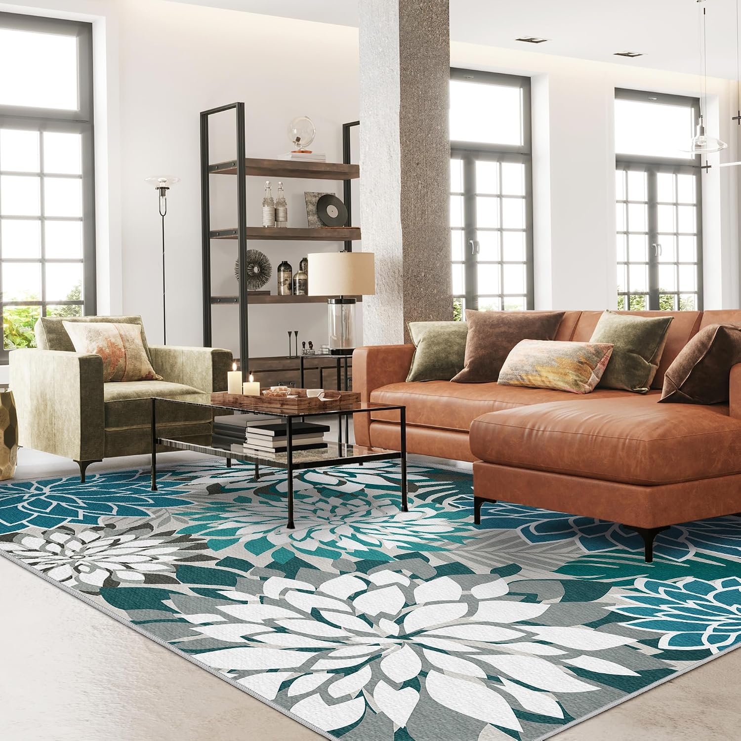 Arenarug Outdoor Rug Waterproof, Washable Patio Rug for Deck, 9x12, Teal