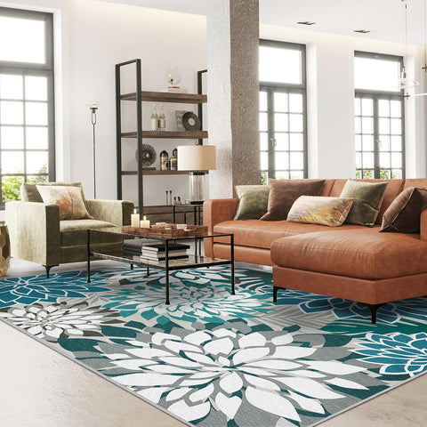 Arenarug Outdoor Rug Waterproof, Washable Patio Rug for Deck, 9x12, Teal