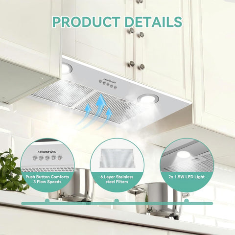 27.8 Inch Range Hood Insert 400CFM Build-In/Insert Stainless Steel Kitchen Vent Hood |3-Speed Controls |LED Lights| 2 Grease Filters|Ducted/ductless Convertible,QUIET