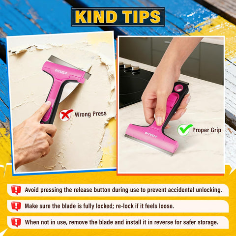 DIYSELF Window Scraper with 10 Extra 4" Razor Blades, Razor Scraper Tool