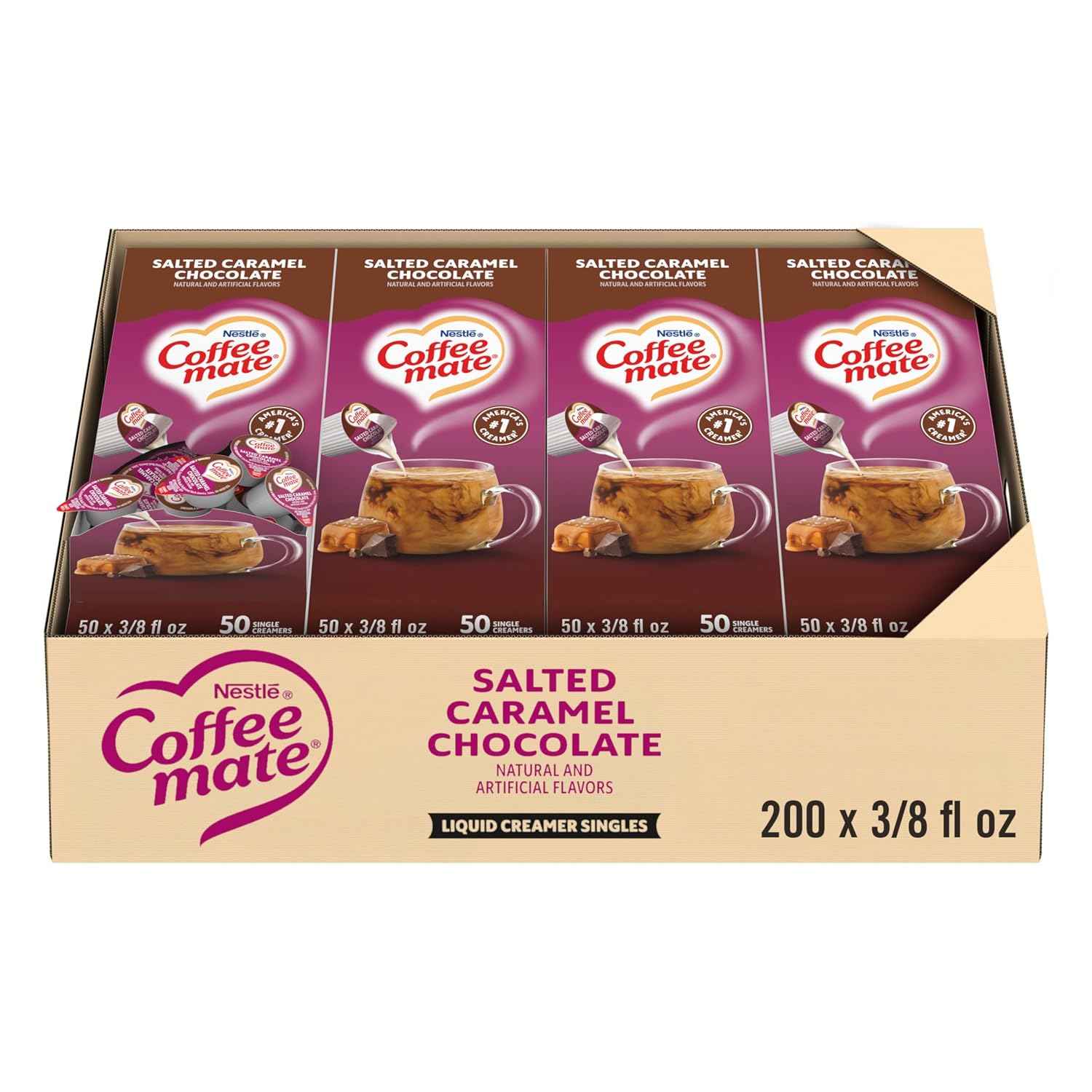 Nestle Coffee mate Coffee Creamer, Salted Caramel Chocolate, Liquid Creamer Singles, Non Dairy, No Refrigeration, 0.375 fl oz Tubs (Pack of 200)