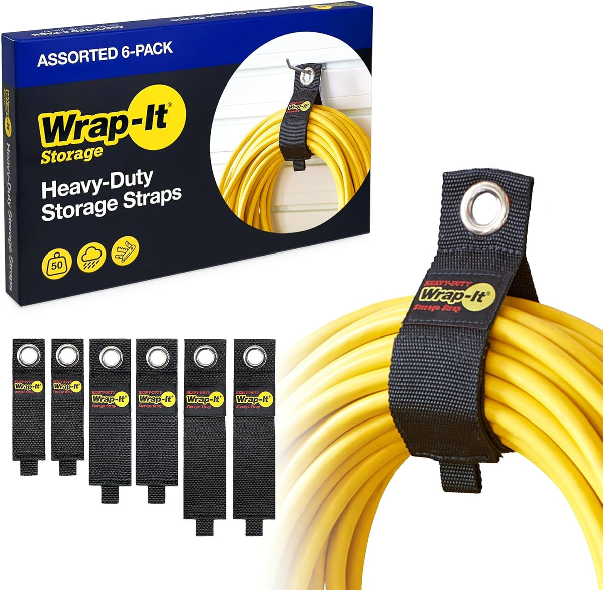Heavy-Duty Wrap-It Storage Straps - Assorted 6-Pack