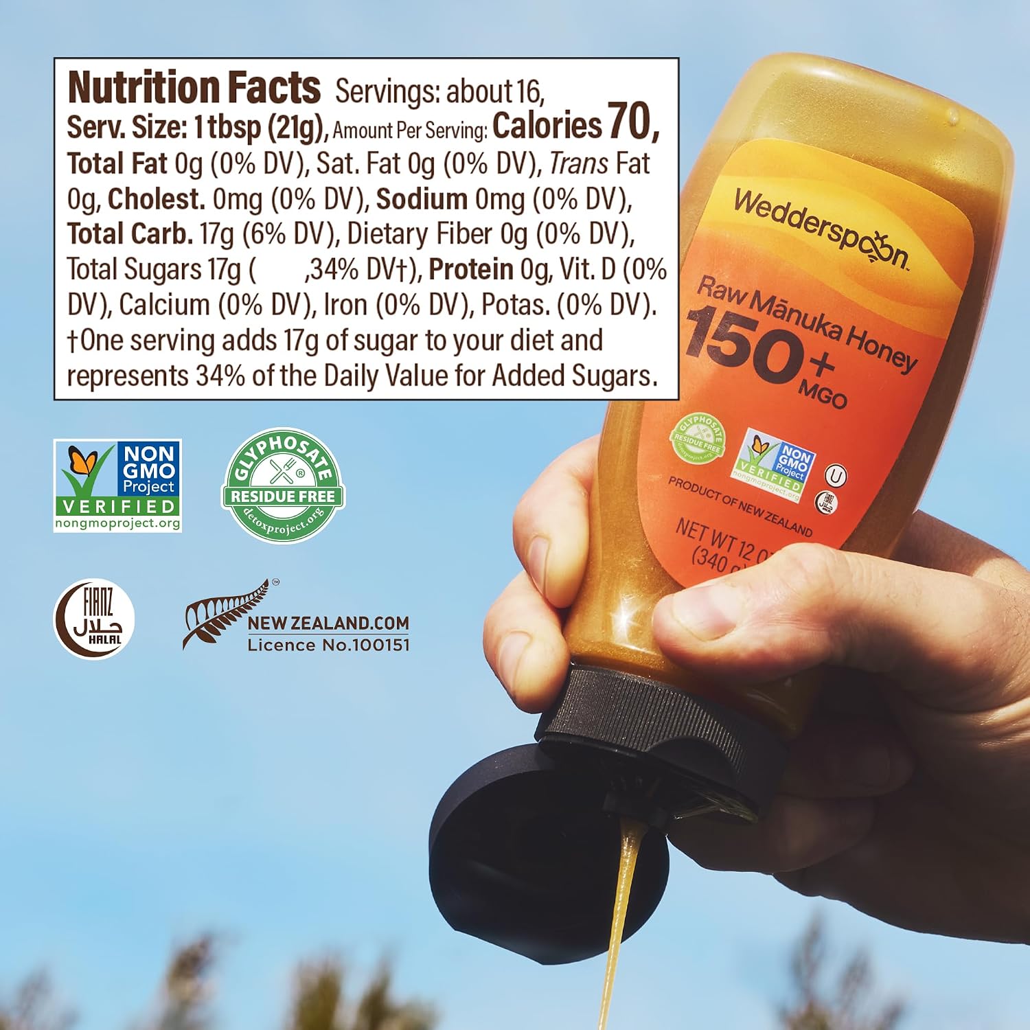 Wedderspoon Raw Manuka Honey 150+ MGO, 12 Oz, Squeeze Bottle, Unpasteurized New Zealand Honey, Non-GMO, BPA-Free Jar, Superfood & Natural Wellness Support | Unpasteurized New Zealand Honey, Non-GMO, BPA-Free Jar, Superfood & Natural Wellness Support