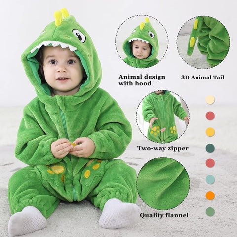 TONWHAR Dinosaur Costume for Toddler Boys & Girls, Halloween Dress Up Animal Hooded Romper One-Piece Outfit for Kids