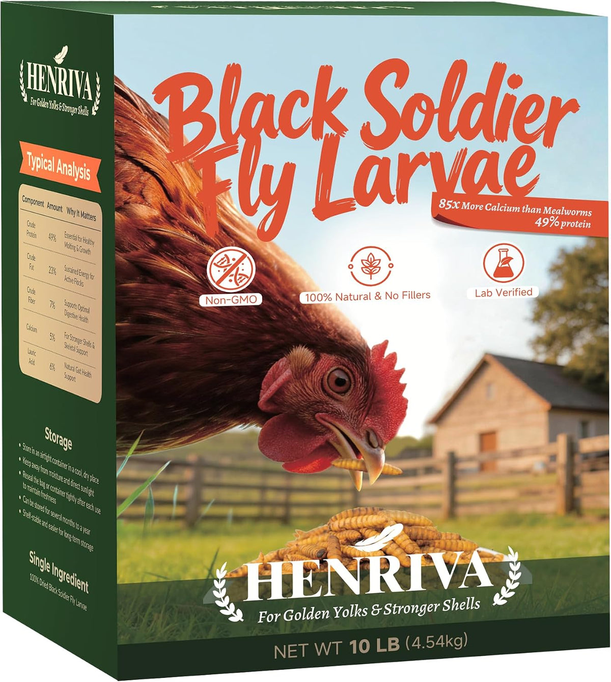 10LB Dried Black Soldier Fly Larvae for Chickens, 49% Protein BSFL Chicken Treats, 85X More Calcium Than Mealworms for Chickens, Non-GMO Chicken Feed for Laying Hens, Ducks & Wild Birds