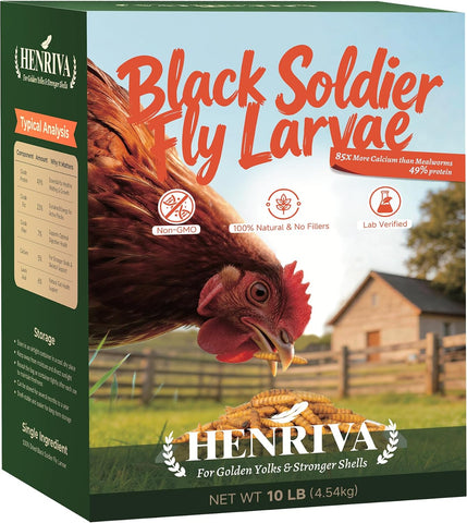 10LB Dried Black Soldier Fly Larvae for Chickens, 49% Protein BSFL Chicken Treats, 85X More Calcium Than Mealworms for Chickens, Non-GMO Chicken Feed for Laying Hens, Ducks & Wild Birds