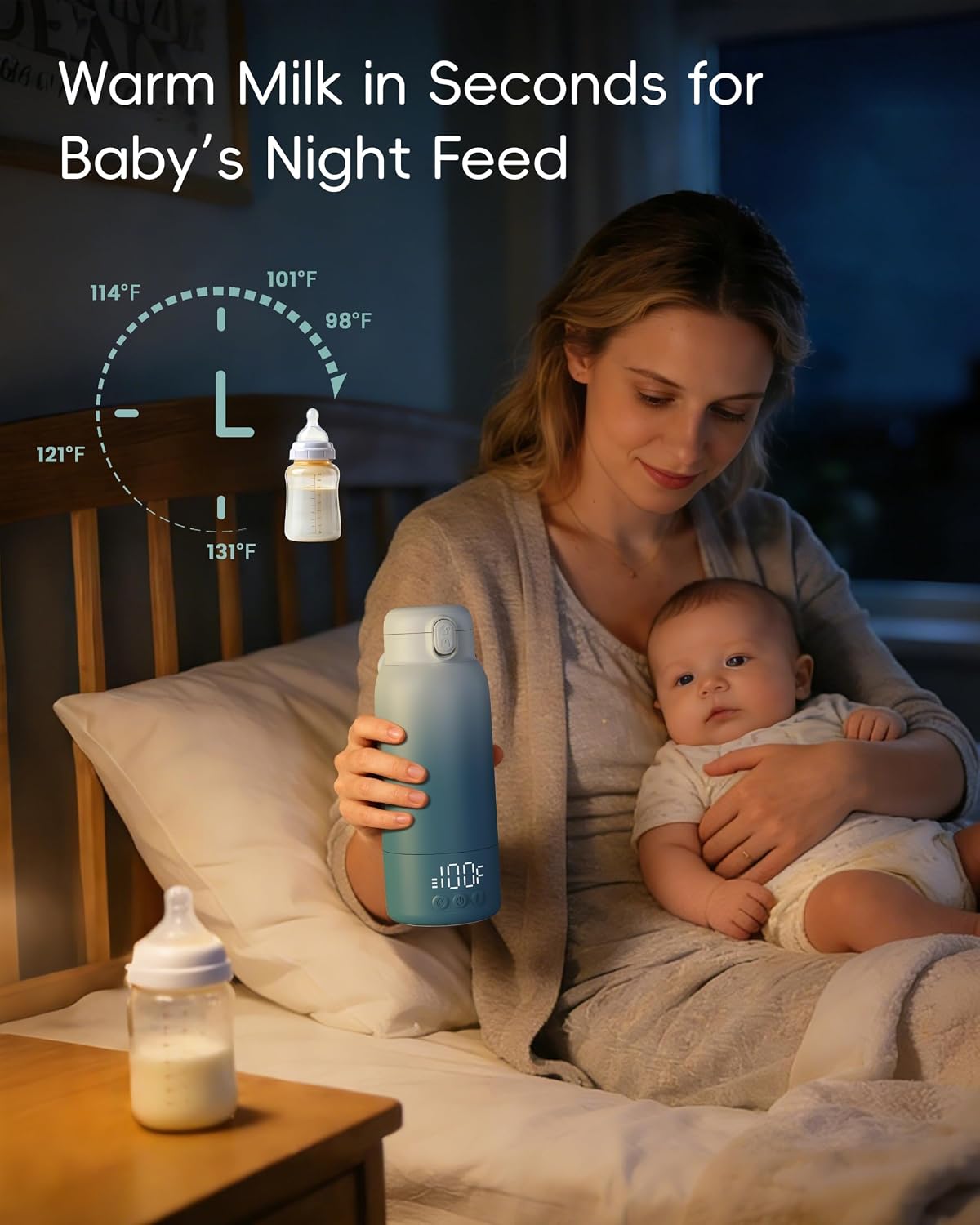 Portable Bottle Warmer for Travel, Baby Milk Warmer with Fast Heating & Long Battery Life, 17 Ounces Large Capacity Bottle Warmer with Long-Lasting Keep Warm Function,Blue