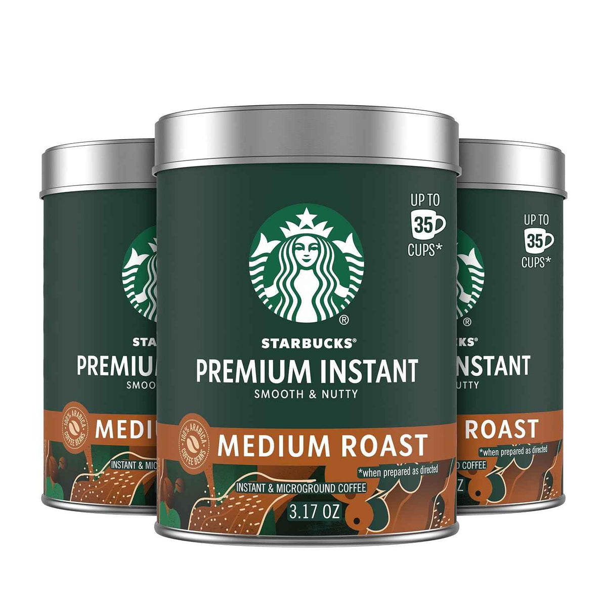 Starbucks Premium Instant Coffee Medium Roast, 3 Tins 3.17 oz | 100% Arabica premium instant and microground coffee; Medium Roast; 3 tins, 3.17 oz each