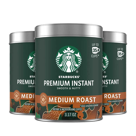 Starbucks Premium Instant Coffee Medium Roast, 3 Tins 3.17 oz | 100% Arabica premium instant and microground coffee; Medium Roast; 3 tins, 3.17 oz each