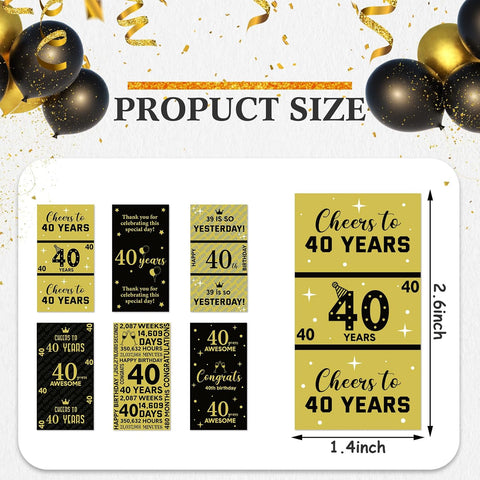 Tenare 90 Pcs 40th Birthday Candy Wrappers, Black and Gold Stickers