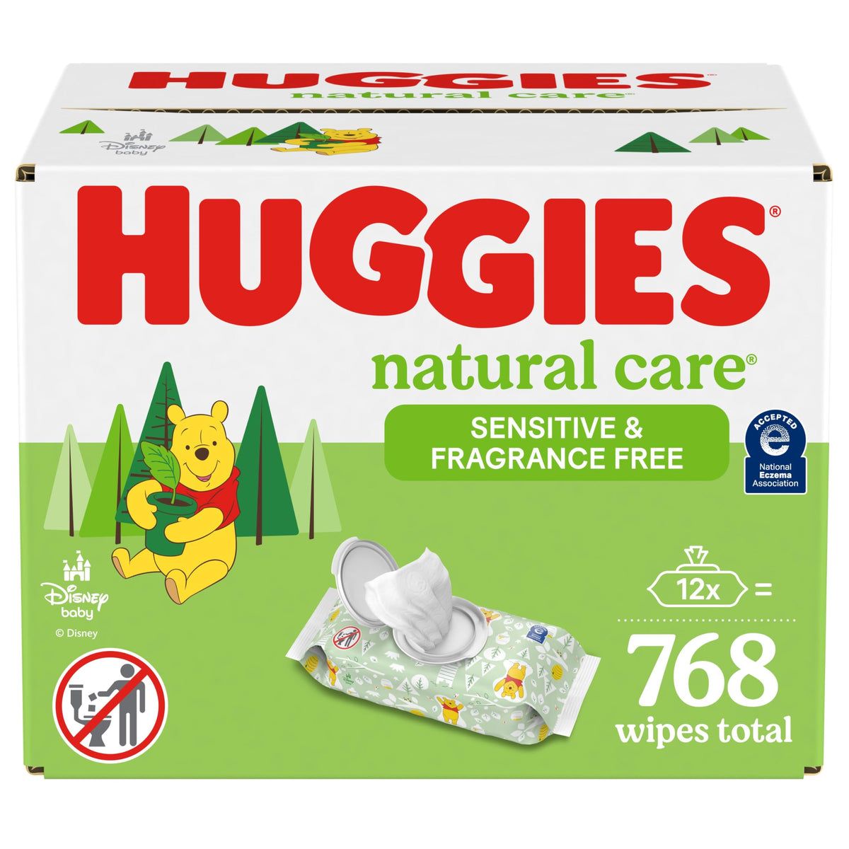 Huggies Natural Care Sensitive Baby Wipes, Unscented, Hypoallergenic, 99% Purified Water, 12 Flip-Top Packs (768 Wipes Total)