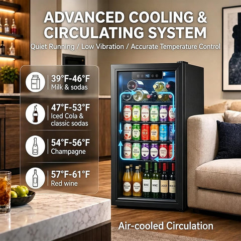 3.2 Cu.Ft Mini Fridge Glass Door, Beverage Refrigerator with Electronic Temperature Control, Compact Drink Fridge with Digital Display, for Bedroom Dorm Office (3.2 Cu.Ft)