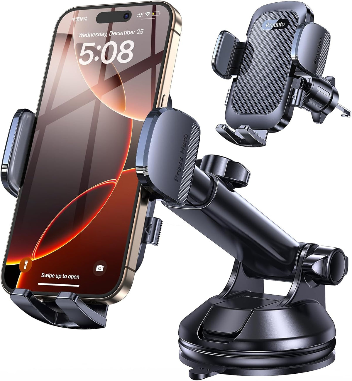 Romuto Phone Holders for Your Car Phone Holder Mount【Super Suction】Cell Phone Holder for Car Accessories for Women Men【360° Adjustable】Suction Phone Mount for Car, Window, Bathroom for iPhone Samsung