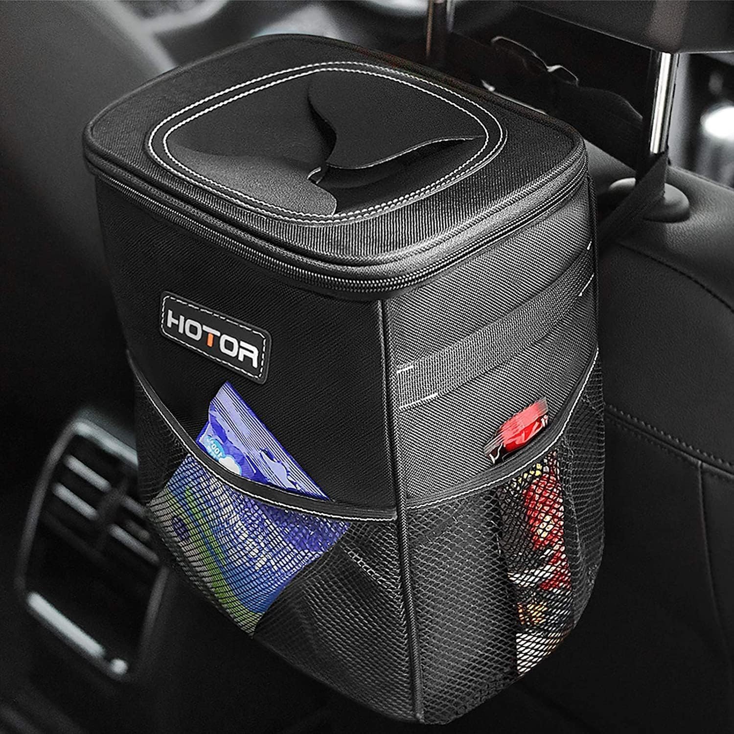 HOTOR Car Trash Can, Leakproof Car Organizer, 2-Gallon, Black