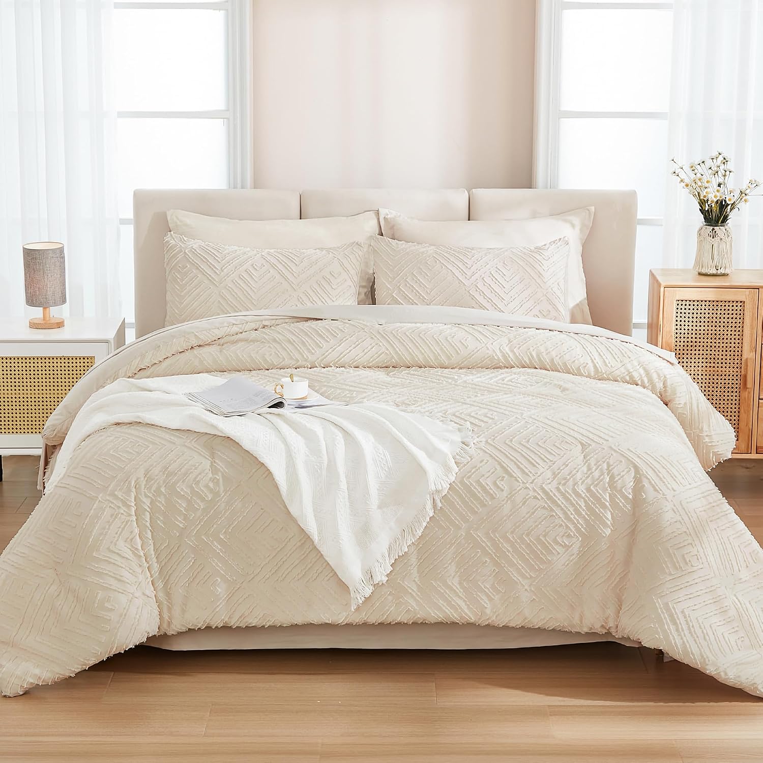 Andency Full Size Comforter Set 7 Pieces, Beige