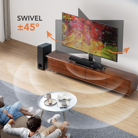 Hemudu Universal Swivel TV Stand/Base Table Top TV Stand for 21 to 50 inch TVs with 90 Degree Swivel, 4 Level Height Adjustable, Heavy Duty Tempered Glass Base, Holds up to 99lbs, HT02B-002