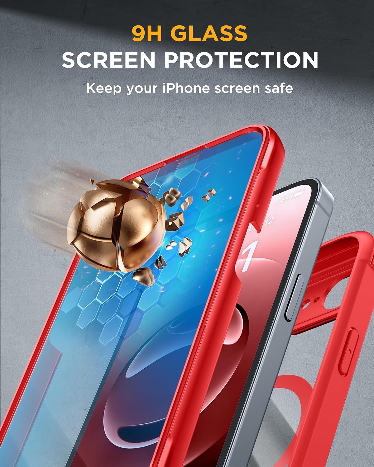 Miracase for iPhone 16e & 17e Case with Built-in Screen Protector, Red
