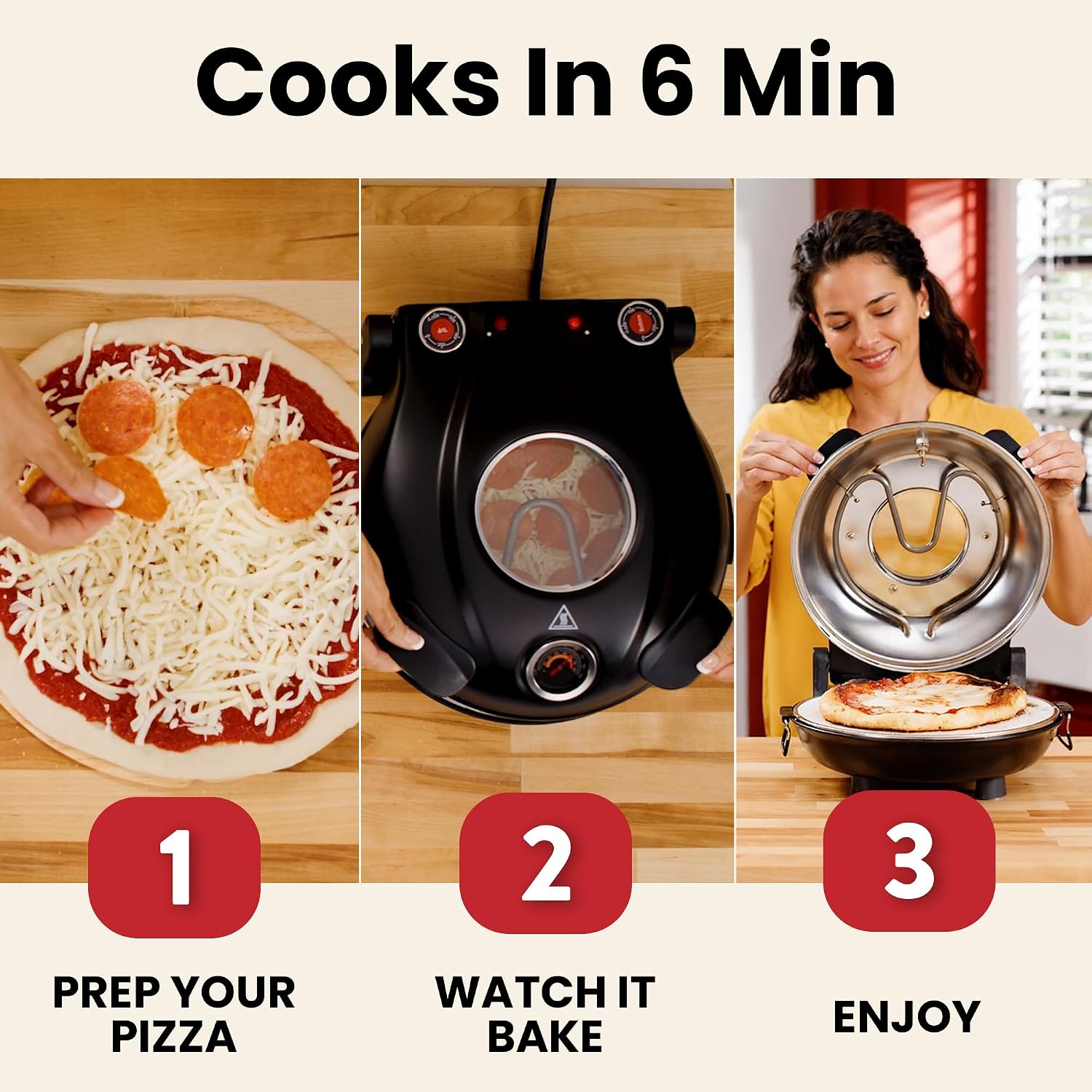 PIEZANO 12" Electric Pizza Oven Indoor Countertop Pizza Maker, Black