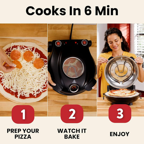 PIEZANO 12" Electric Pizza Oven Indoor Countertop Pizza Maker, Black