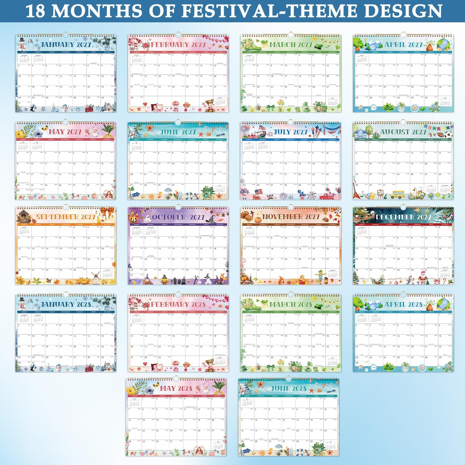2027 Wall Calendar,18-Month Wall Calendar 2027-2028,14.7" x 11.5"