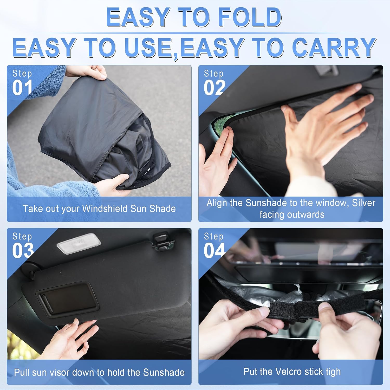 SINGARO 300T Universal Car Windshield Sun Shade, Foldable Reflective for Windshield & Window Shades with Overlapping Design, Car Interior Accessories (58" L x 32" W)