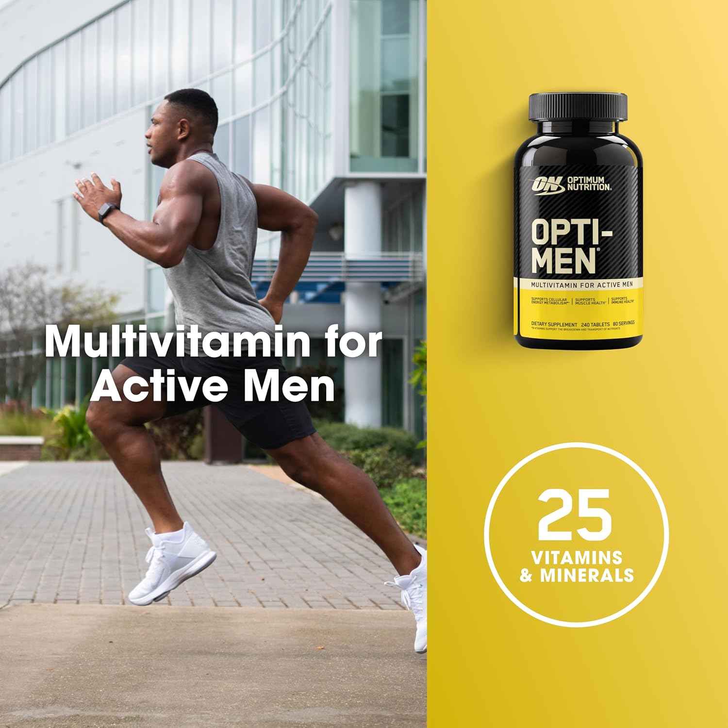 Optimum Nutrition Opti-Men Daily Multivitamin Supplement, 240 Ct | Multivitamin for Active Men, 25 Vitamins & Minerals, B Vitamins, Amino Acids, Immune Support, Easy-to-Swallow Tablets