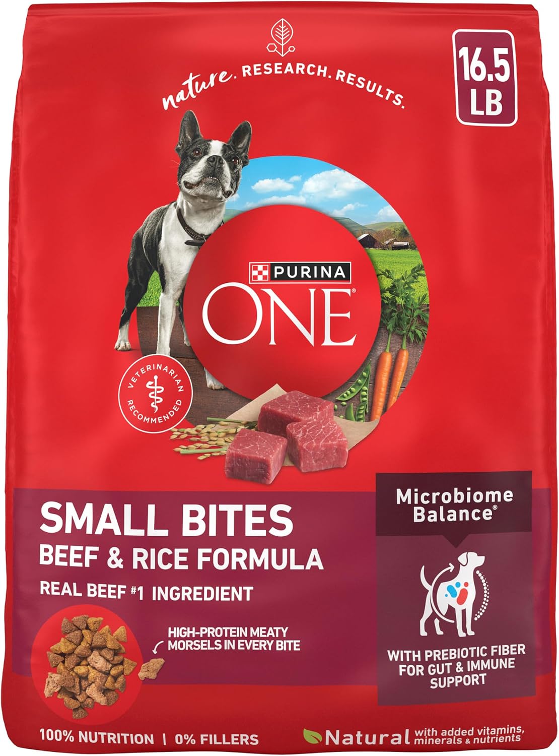 Purina ONE Small Bites Beef & Rice Dry Dog Food, 16.5 lb Bag