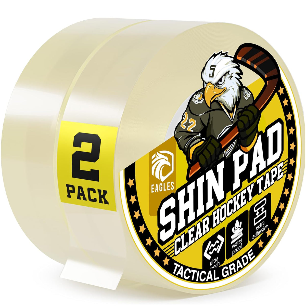 EAGLES Hockey Tape Multipurpose Cloth Tape Roll for Lacrosse Baseball & Softball Bats, Rackets, Pullup Bars, Gardening Tools, Sports Gift Perfect for Wrist, Ankle, Foot, Knee and Hand Taping (Clear)