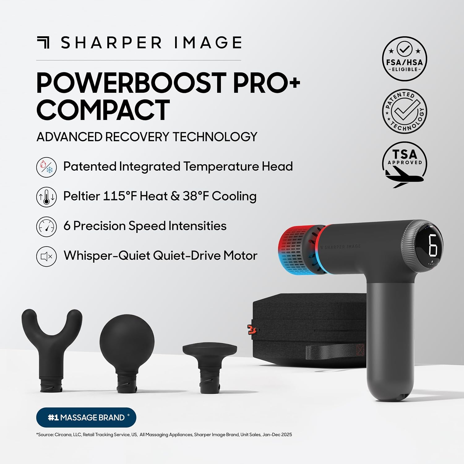 Sharper Image Powerboost Compact Heat & Cold Therapy Percussion Massage Gun