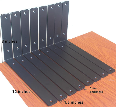 20 Pack - L 12" x H 8" x W1.5, 5mm Thick Black L Shelf Bracket, Iron Shelf Brackets, Metal Shelf Brackets, Floating Shelf, Shelf Supports with Screws