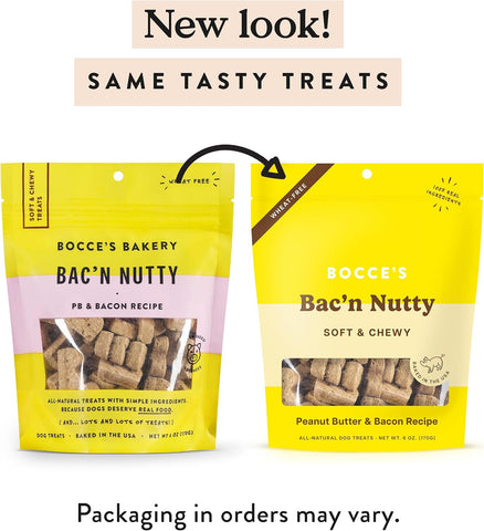 Bocce's Bakery Bac'n Nutty Soft & Chewy Dog Treats, PB & Bacon Flavor (6oz)
