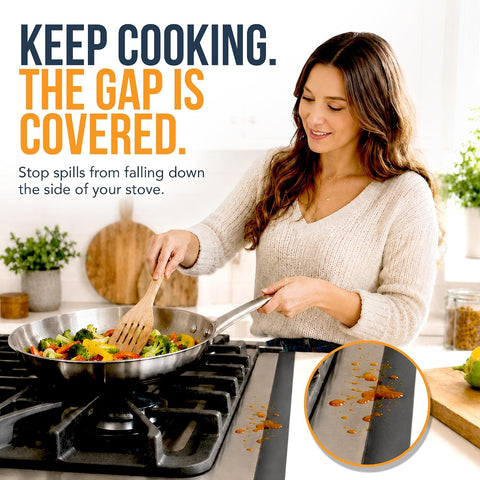 Linda’s Essentials Silicone Stove Gap Covers (2 Pack), Heat Resistant Oven Gap Filler Seals Spaces Between Stovetop and Counter, Easy to Clean Stove Side Guard (30 Inches, Black)