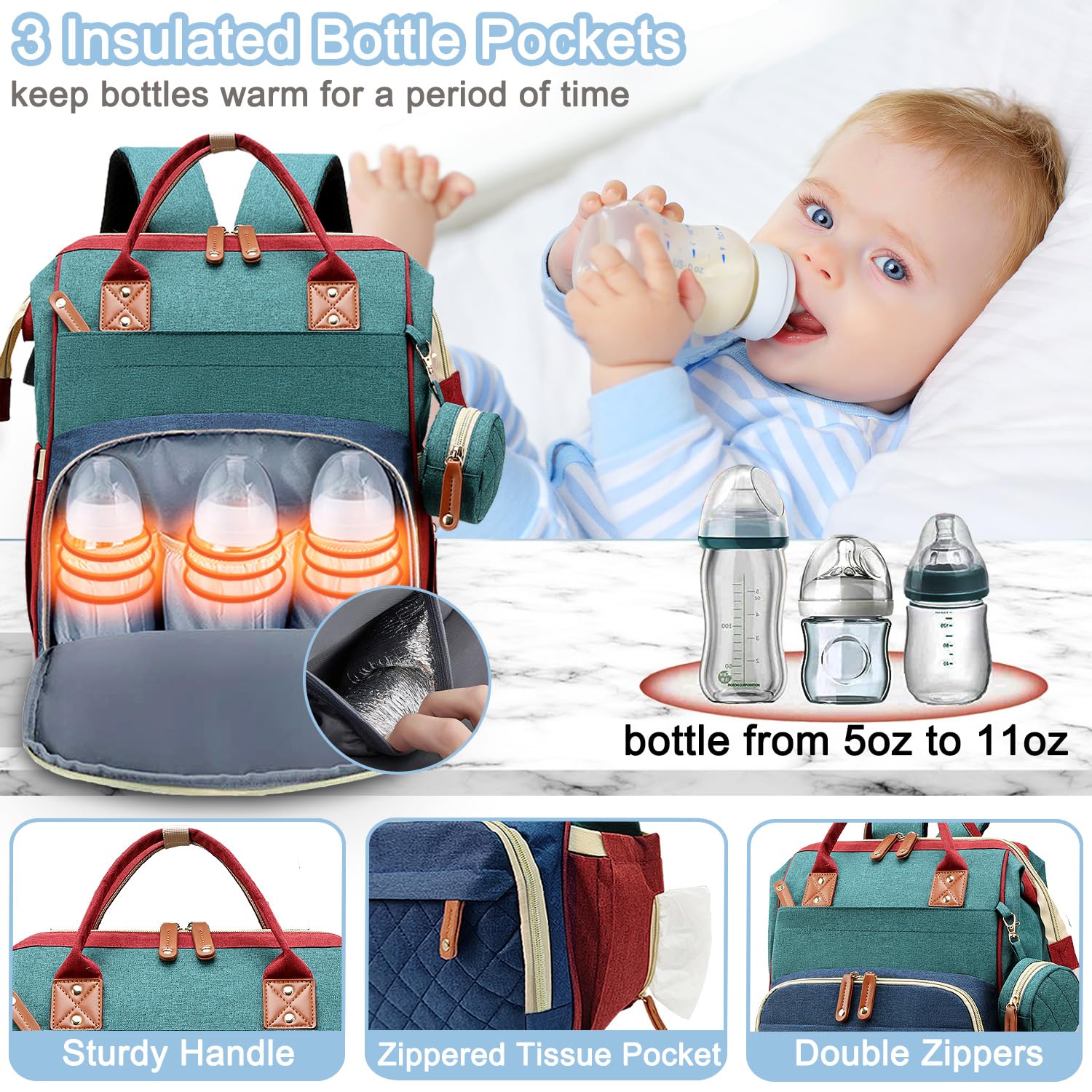 SHITIESHOU Diaper Bag Backpack Baby Bag, Baby Girl Boy Diaper Bag for Dad Mom with Pad, 16 Pockets, Pacifier Case, Large Diaper Bags Unisex for Travel (Colorful)