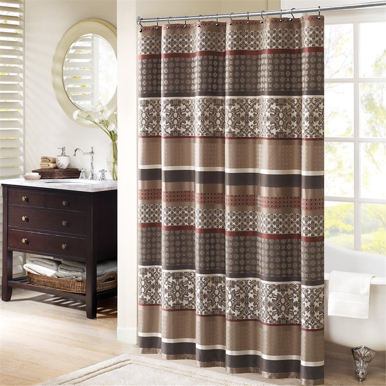 Madison Park Geometric Jacquard Fabric Shower Curtain, 72"x72", Red