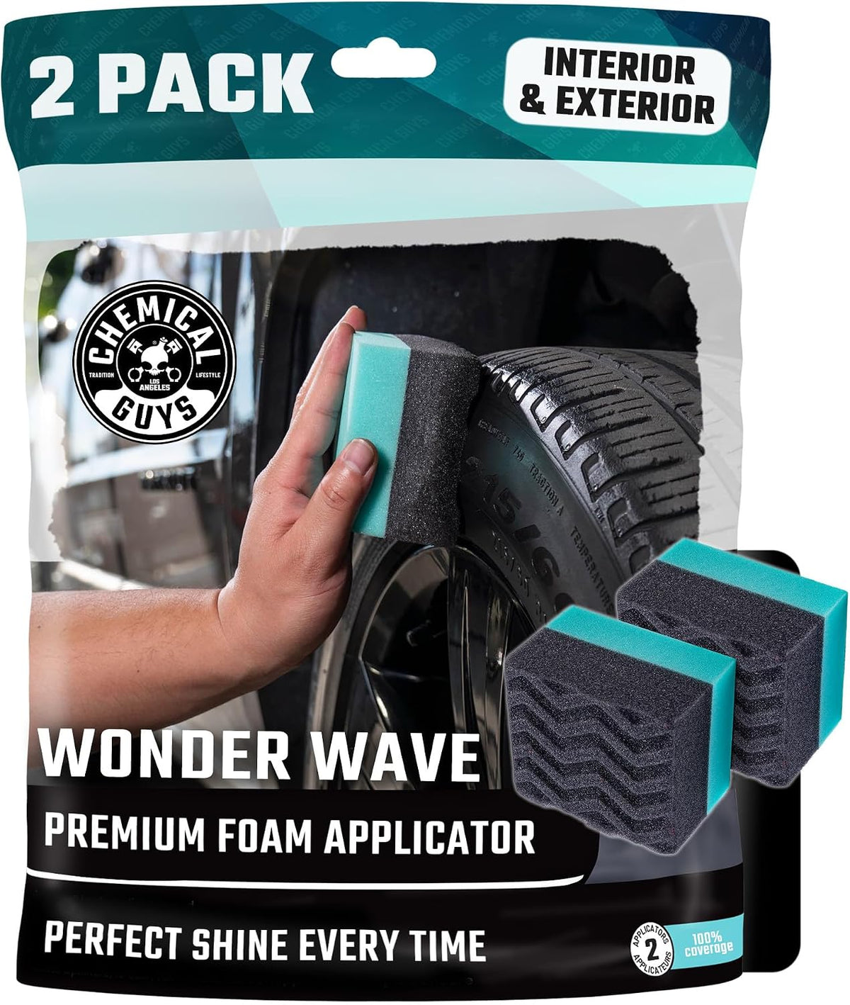 Chemical Guys, Wonder Wave Durafoam Tire Shine Applicator Foam Pads, 2 Pack