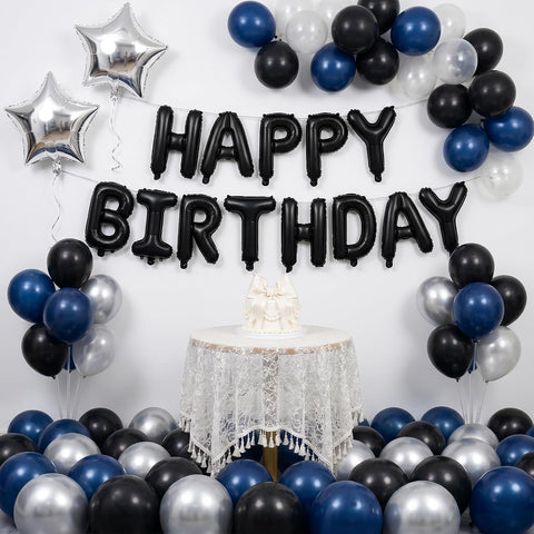 TONIFUL 16 Inch Black Happy Birthday Balloons Banner Decorations for Men