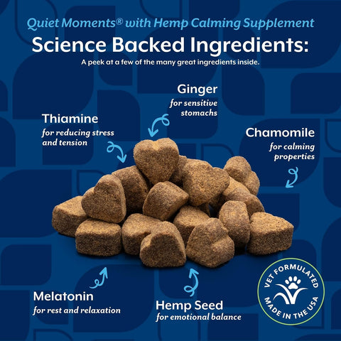 NaturVet Quiet Moments Calming Plus Hemp Dog Supplement - 180 Soft Chews
