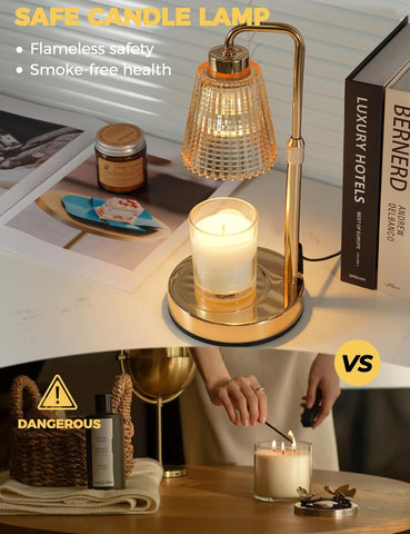 Gold Candle Warmer Lamp with 24h Cycle Timer, Dimmable Wax Melt Warmer