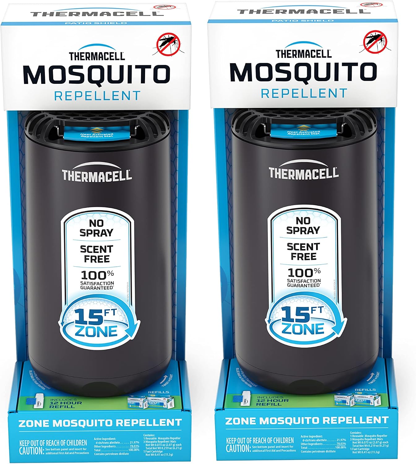 Thermacell Patio Shield Mosquito Repeller (2-Pack Bundle); Includes 24-Hour Refill & 6 Repellent Mats; Highly Effective Mosquito Repellent for Patio; Bug Spray Alternative
