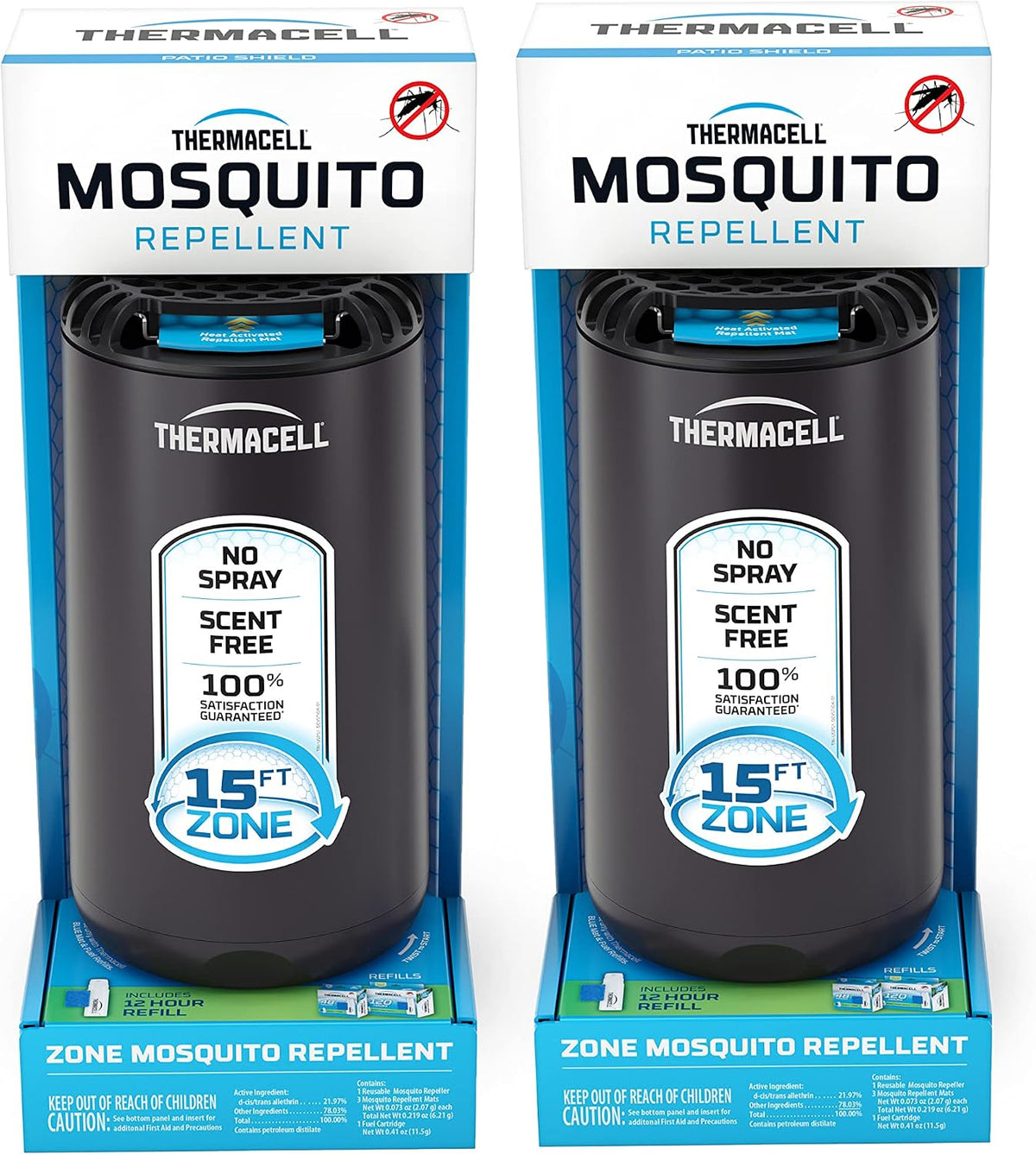 Thermacell Patio Shield Mosquito Repeller (2-Pack Bundle); Includes 24-Hour Refill & 6 Repellent Mats; Highly Effective Mosquito Repellent for Patio; Bug Spray Alternative