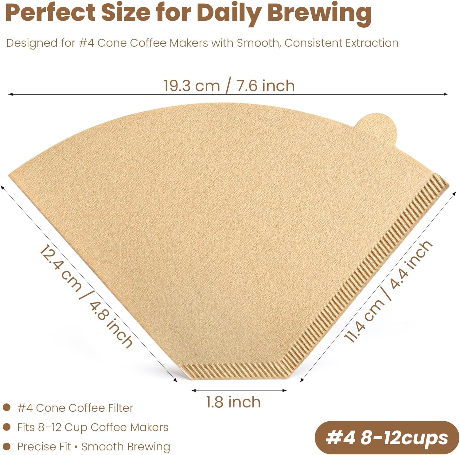 200 Count #4 Cone Coffee Filters, Unbleached Natural Paper Coffee Filters for 8–12 Cup Coffee Makers, Disposable #4 Cone Filters Compatible with Ninja Cuisinart, Drip Coffee Maker & Pour Over Brewers