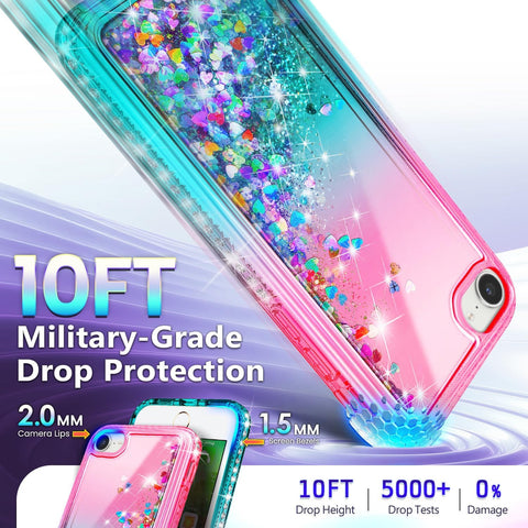 NGB Designed for iPhone SE (3rd/2nd Gen)/8/7/6/6S Case, Glitter Pink/Aqua