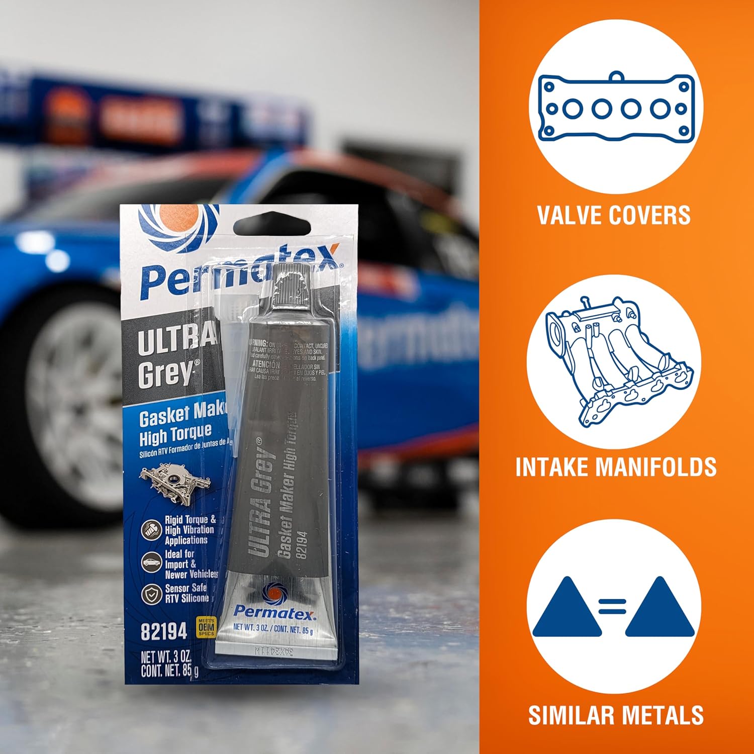 Permatex 82194 Ultra Grey Rigid High-Torque RTV Silicone Gasket Maker, 3.0 oz.