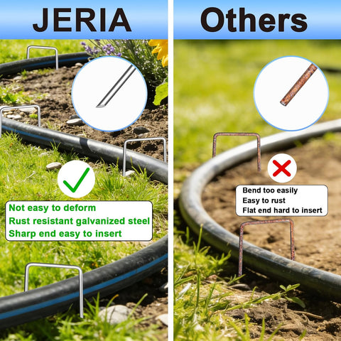 JERIA 6 Inch 120 Pack U-Shaped Galvanized Garden Stakes
