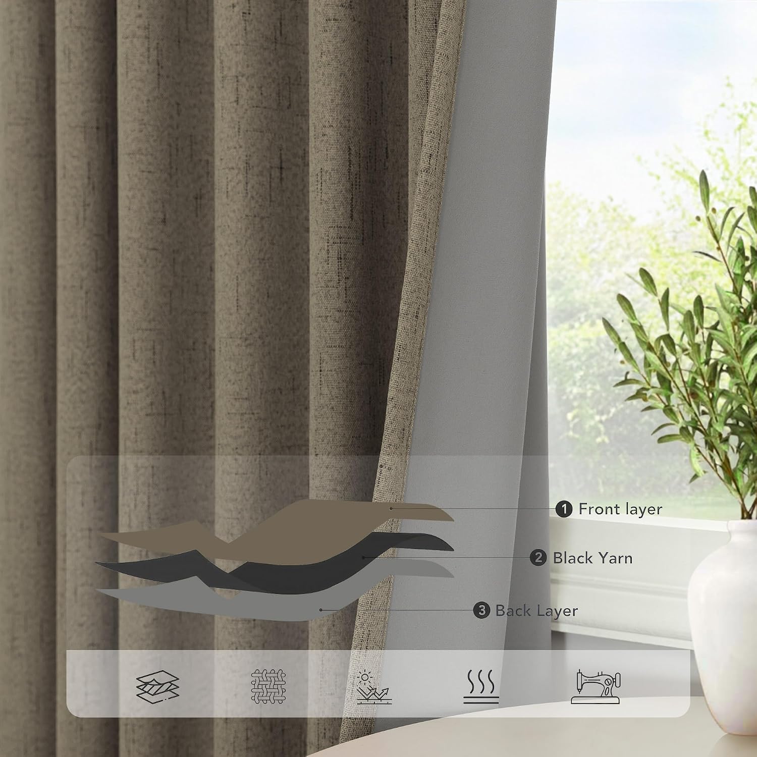 Brown Extra Long Blackout Curtains 108 Inch Long 9ft Back Tab Pocket Light Brown Linen Textured Curtain Drape for Living Room Bedroom Sliding Door Patio Boho Farmhouse Decor 52x108 Length 2 Panels Set